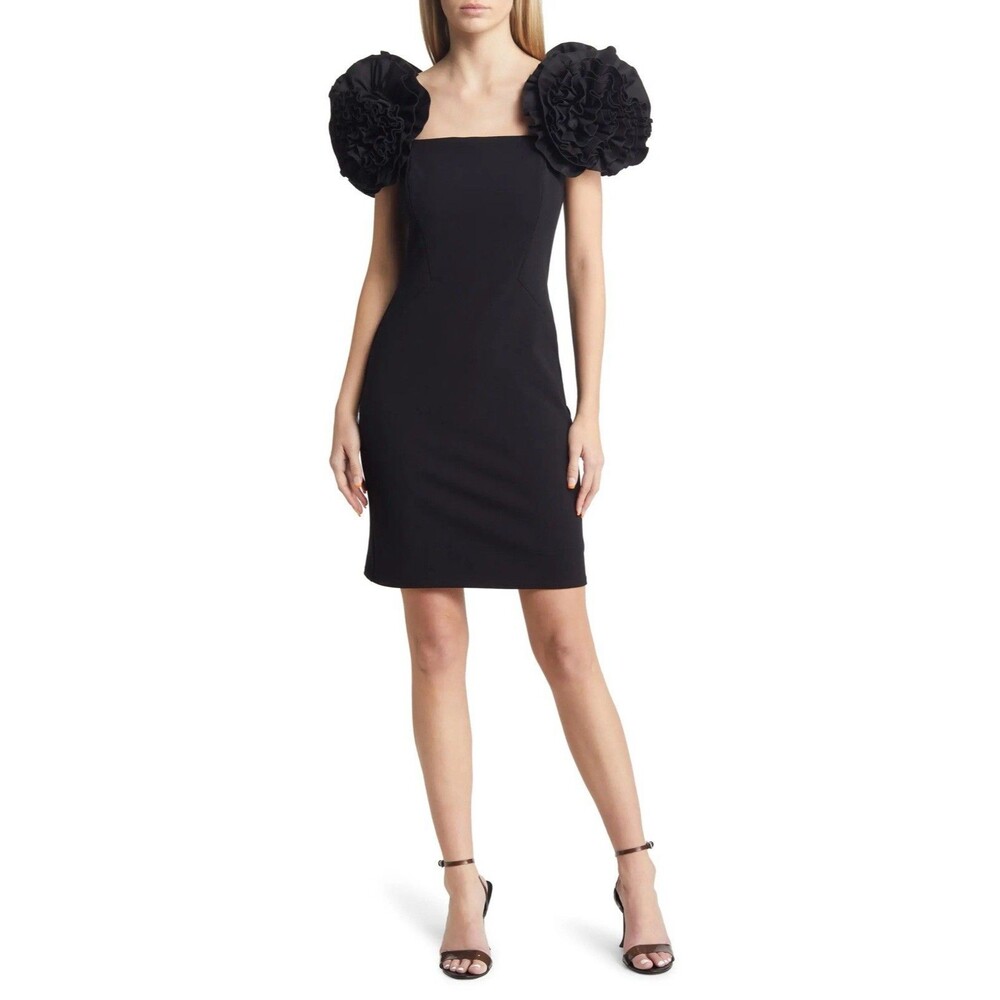 (C1)SHO by Tadashi Shoji Flower-Embellished Crepe Mini Dress,Size XS women